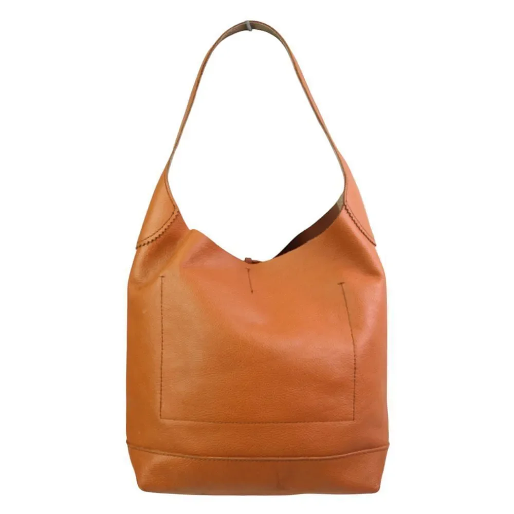 NWT ROOMY J.CREW BROWN GENUINE LEATHER HOBO BOHO SHOULDER BAG HANDBAG PURSE